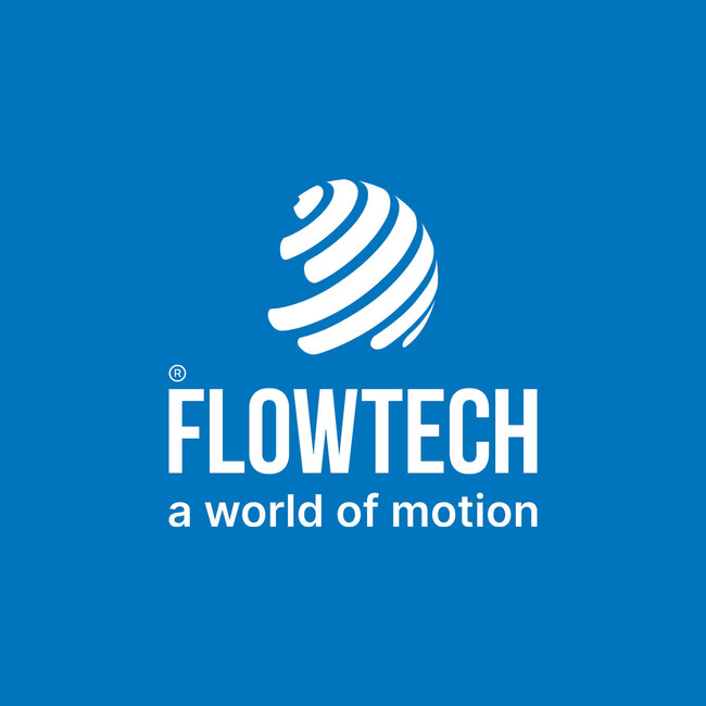 White Flowtech logo on a blue background